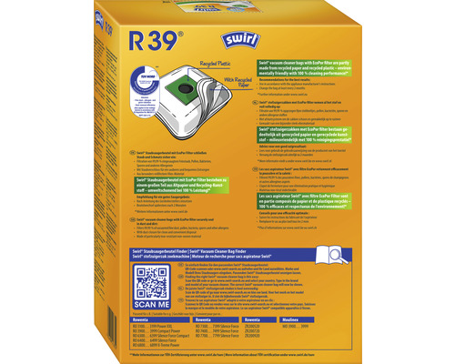 Lot de sacs d''aspirateur Swirl R 39 avec plastique et papier recyclés