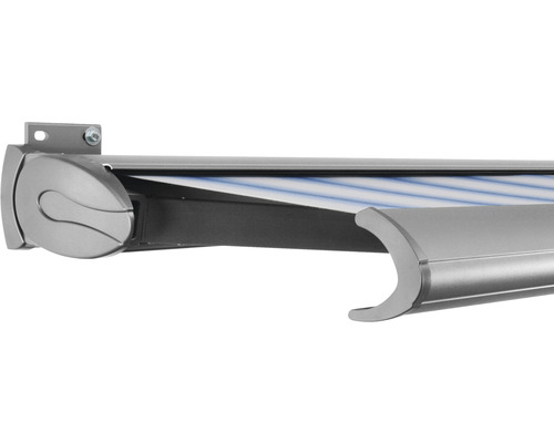 SOLUNA Kassettenmarkise Exclusiv 3x1,5 Stoff Dessin 320234 Gestell E6EV1 silber eloxiert Antrieb links inkl. Motor und Wandschalter