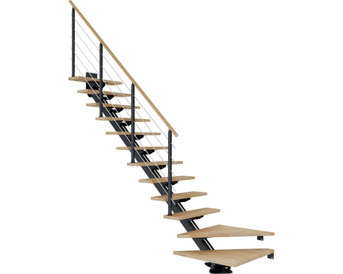 Escalier à limon central Pertura anthracite 75 cm hêtre bois lamellé-collé vernis 11 marches 12 pas de marche
