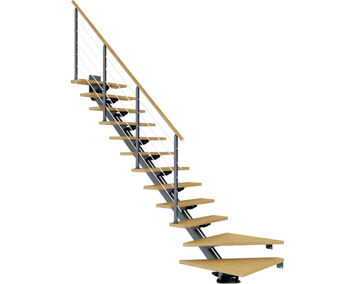 Escalier à limon central Pertura anthracite 75 cm chêne vernis 11 marches 12 pas de marche