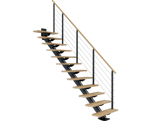 Escalier à limon central Pertura anthracite 75 cm hêtre bois lamellé-collé vernis 11 marches 12 pas de marche