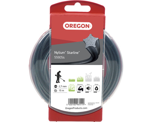 Fil de coupe OREGON Nylium STARLINE 2,7 mm, 15 m Fil de coupe-bordure Oregon Nylium Starline, diamètre 2,7 mm et longueur 15 m, emballé