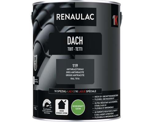 Peinture pour toit RENAULAC mat satiné anthracite 5 l Renaulac peinture pour toit gris anthracite en pot de 5 litres