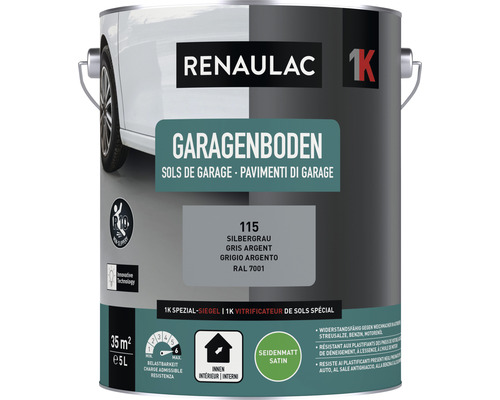 RENAULAC Garagenfarbe seidenmatt silbergrau 5 l Farbeimer Renaulac Garagenboden Silber-Grau, 5 Liter