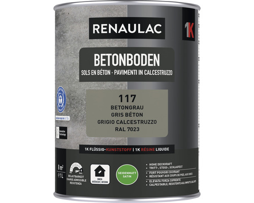 Peinture pour sol en béton RENAULAC mat satiné gris béton 1 l Renaulac peinture pour sol béton gris béton en bidon