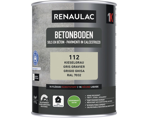 Peinture pour sol en béton RENAULAC mat satiné gravier 1 l Peinture Renaulac pour sol béton, couleur gris gravier, pour l''intérieur