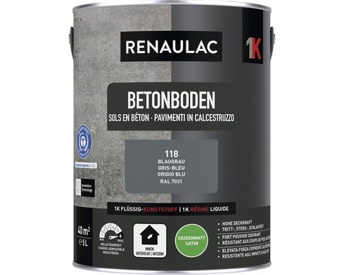 RENAULAC Betonbodenfarbe seidenmatt blaugrau 5 l Renaulac Betongrundierung im Farbeimer, blaugrau, seidenmatt, 5 Liter