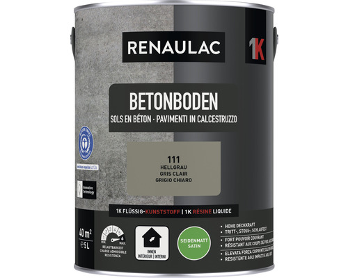 Peinture pour sol en béton RENAULAC mat satiné gris clair 5 l Renaulac peinture pour sol béton gris clair en seau