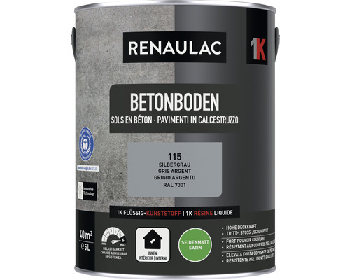 Peinture pour sol en béton RENAULAC mat satiné argent 5 l