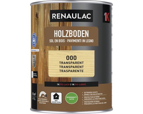Vitrification de sol en bois RENAULAC mat satiné transparent 1 l Renaulac vernis pour plancher en bois, transparent, satiné