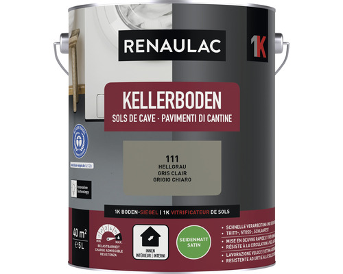 Peinture pour cave RENAULAC mat satiné gris clair 5 l Pot de peinture Renaulac pour sol de cave, gris clair, 5 litres