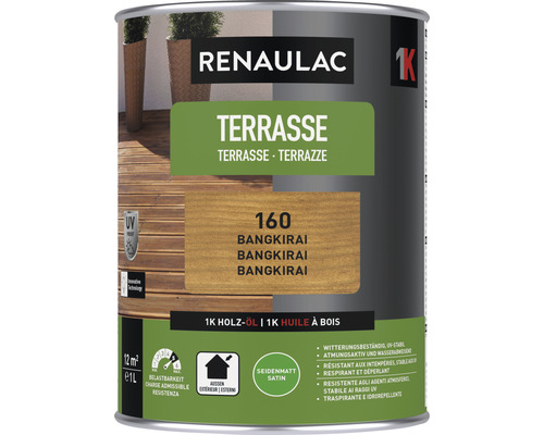 Huile pour terrasse RENAULAC mat satiné bangkirai 1 l Huile pour terrasse Renaulac Bangkirai 160 en bidon