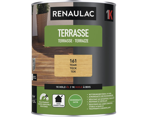 Huile pour terrasse RENAULAC mat satiné teck 2.5 l Renaulac Terrasse Huile pour bois, boîte