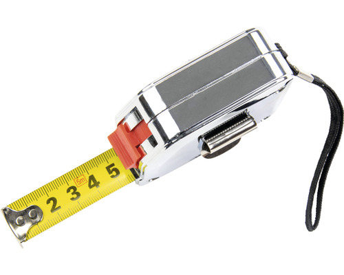 Rollbandmass mit ausgefahrenem gelbem Band und schwarzer Handschlaufe