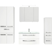 Ensemble de meubles de salle de bains blanc avec meuble-lavabo, armoire de toilette et armoires hautes
