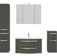 Ensemble de salle de bains avec meuble-lavabo, armoire de toilette et deux armoires hautes pour le rangement