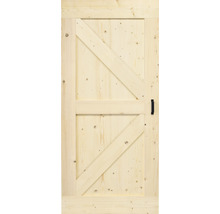 Holztür mit Z-Streben und schwarzem Griff