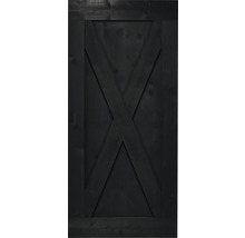 Schwarze Holztür im Scheunentor Design mit X-Streben