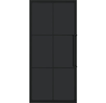 Porte intérieure noire avec six panneaux et poignée