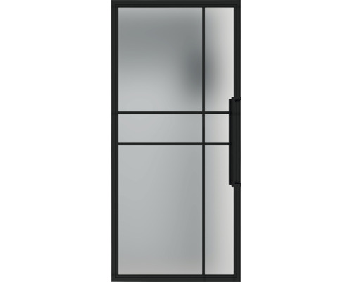 Porte en verre avec cadre métallique et poignée