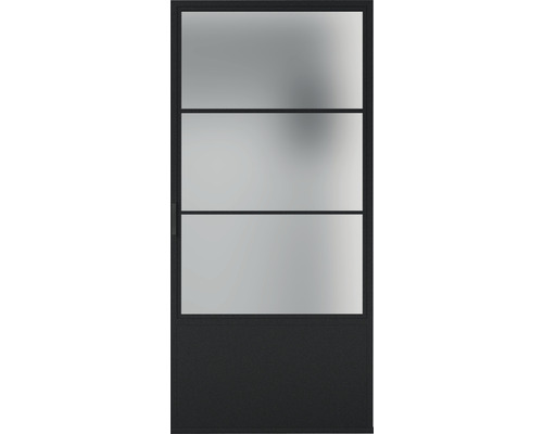 Porte intérieure avec trois panneaux de verre et cadre en métal