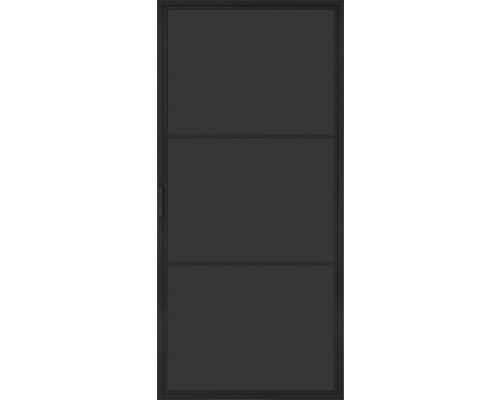 Porte intérieure foncée avec trois panneaux de verre rectangulaires