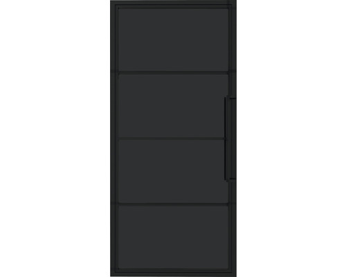 Porte intérieure noire à trois panneaux avec poignée de porte