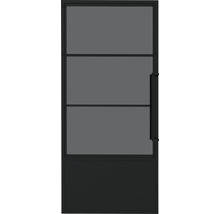 Porte intérieure noire avec trois panneaux de verre et poignée