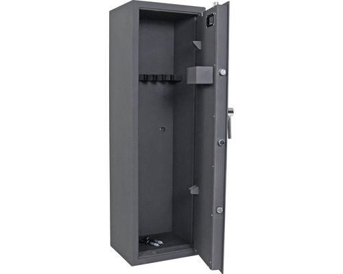 Armoire à fusils en acier ouverte avec compartiments intérieurs