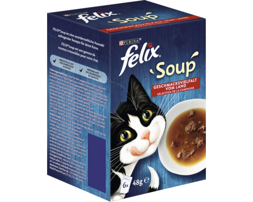 Boisson pour chats Felix Soup avec viande 6x48 g Felix Soup nourriture pour chat sélection de la campagne, pack de 6