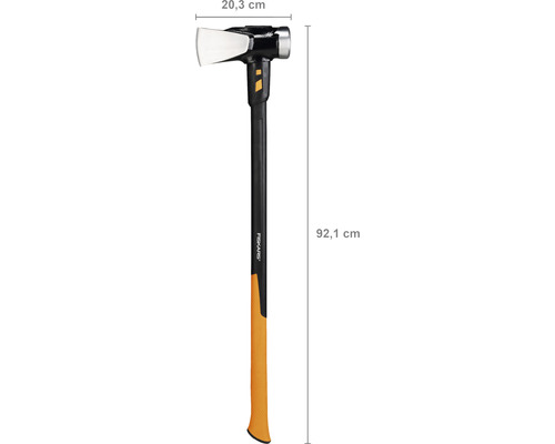 Fiskars Spalthammer mit einer Länge von 92,1 cm und einer Kopfbreite von 20,3 cm.