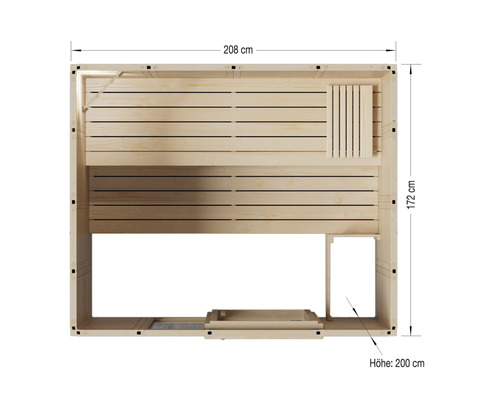 Image d''un sauna mesurant 208 sur 172 sur 200 centimètres.