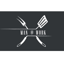 Logo Man at Work avec fourchette à grillade et spatule