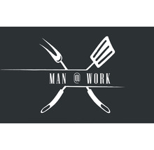 Logo Man at Work avec fourchette à griller et spatule