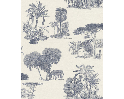 Vliestapete 555011 Lirico Natur Tiere blau weiss Tapete mit Bäumen und Tieren