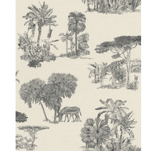 Tapete mit Dschungelmotiv, inklusive Bäumen, Giraffen und Zebras