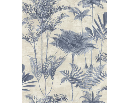 Papier peint intissé 555127 Lirico feuilles bleu Papier peint avec motif de palmiers et de fougères
