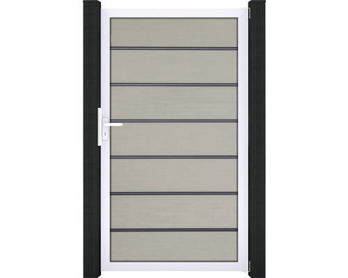 Portillon simple GroJa Flex Grande Premium tirant universel prémonté sans poteaux cadre aluminium 100 x 180 cm sable