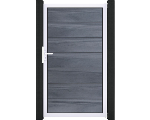 Portillon simple GroJa Flex Grande tirant universel prémonté sans poteaux cadre aluminium 100 x 180 cm gris pierre