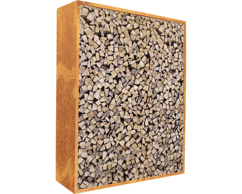 Étagère à bois de chauffage en acier remplie de bois