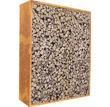 Brennholzregal gefüllt mit Holzscheiten