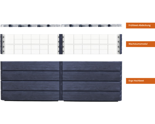 Vue d''ensemble du couvercle de couche précoce, du module de croissance et du potager surélevé Ergo