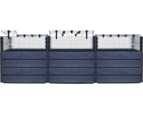 Trois bacs surélevés en plastique avec système d''irrigation