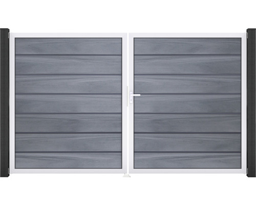 Portillon double GroJa Flex Grande Premium à droite prémonté sans poteaux cadre aluminium 300 x 180 cm gris pierre