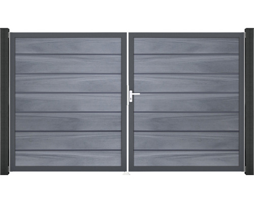 Portillon double GroJa Flex Grande Premium à droite prémonté sans poteaux cadre anthracite 300 x 180 cm gris pierre