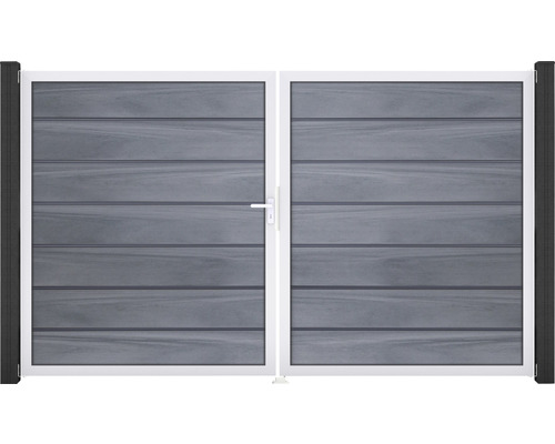 Portillon double GroJa Flex Grande Premium à gauche prémonté sans poteaux cadre aluminium 300 x 180 cm gris pierre