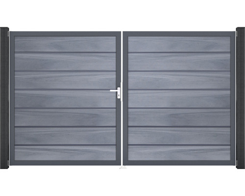 Portillon double GroJa Flex Grande Premium à gauche prémonté sans poteaux cadre anthracite 300 x 180 cm gris pierre