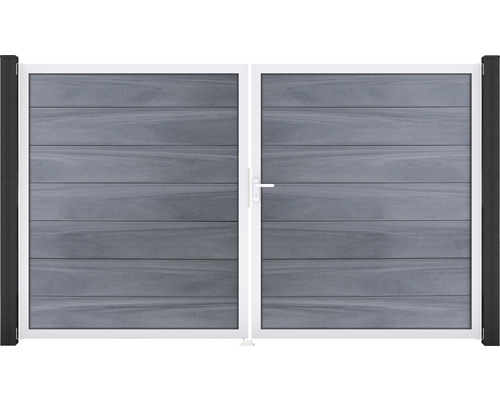 Portillon double GroJa Flex Grande à droite prémonté sans poteaux cadre aluminium 300 x 180 cm gris pierre