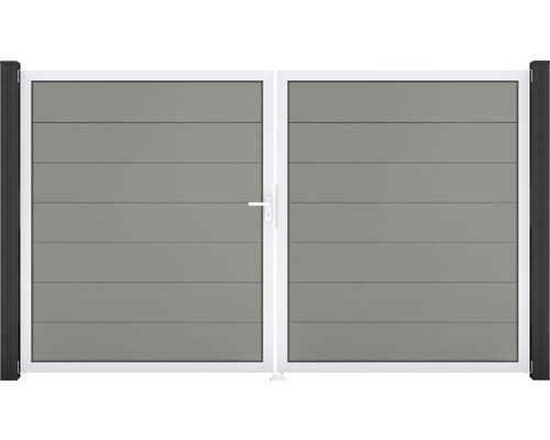 Portillon double GroJa Flex Grande à gauche prémonté sans poteaux cadre aluminium 300 x 180 cm gris