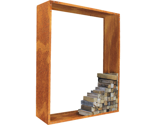 Cadre décoratif en acier avec pile de bois